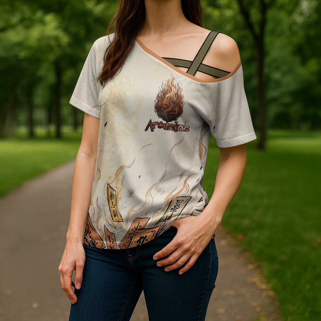 Arcanine Cross Shoulder Shirt Japanese Spell Tag Fire Art