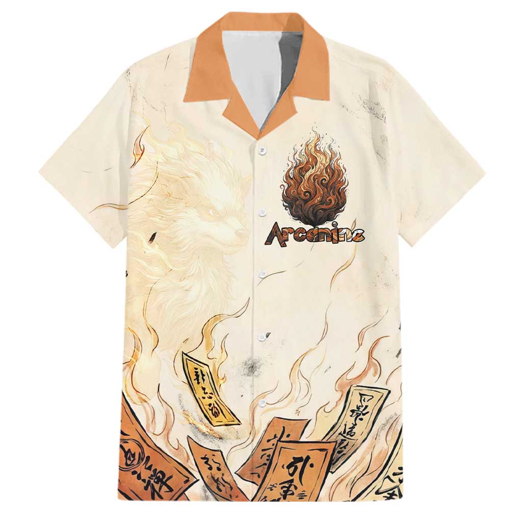 Arcanine Family Matching Long Sleeve Bodycon Dress and Hawaiian Shirt Japanese Spell Tag Fire Art