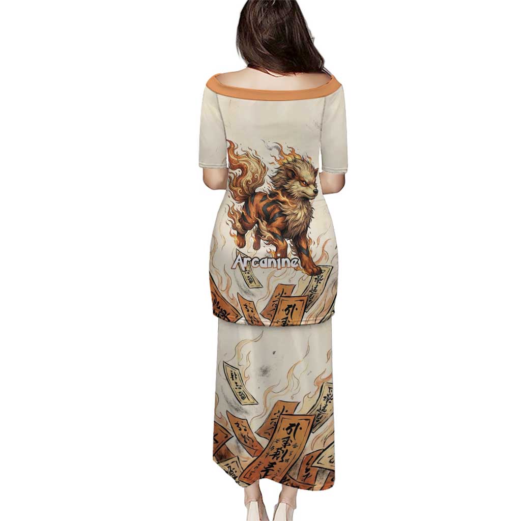 Arcanine Family Matching Puletasi and Hawaiian Shirt Japanese Spell Tag Fire Art