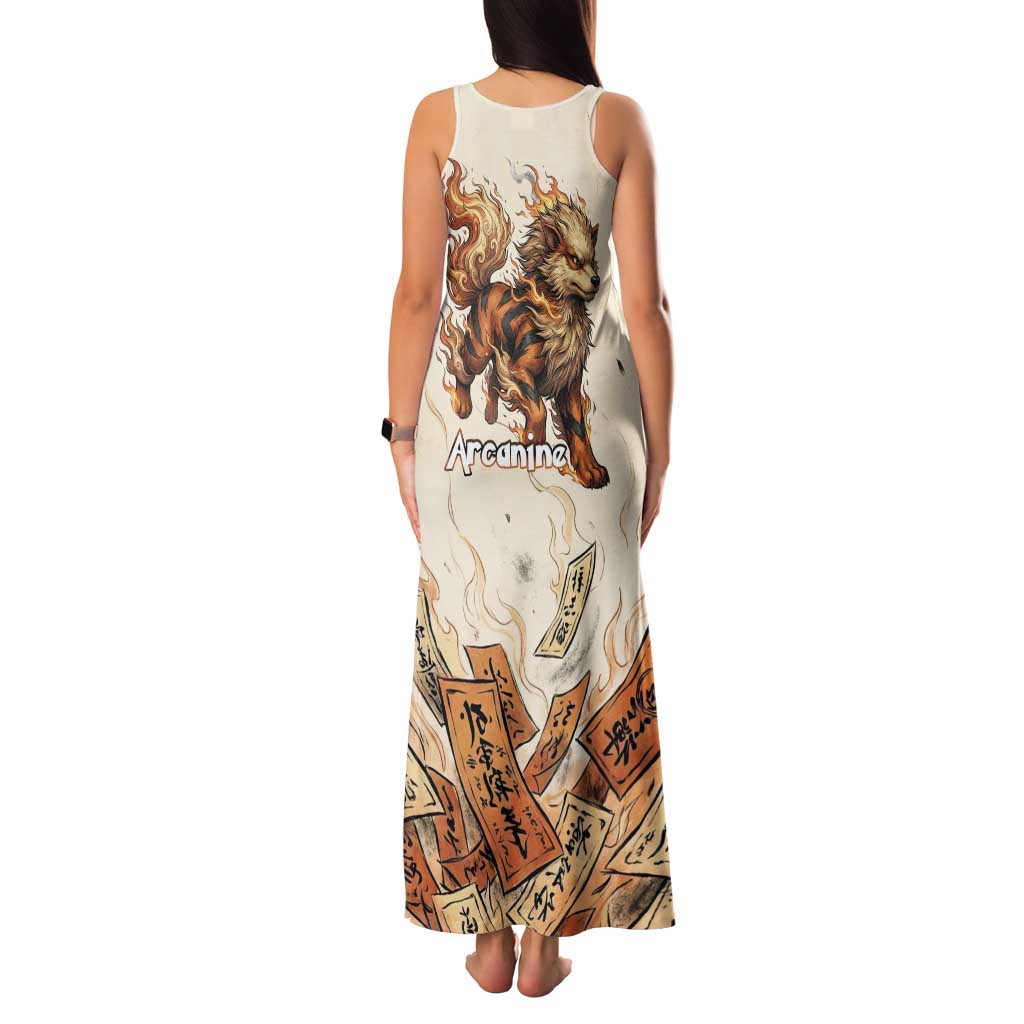 Arcanine Family Matching Tank Maxi Dress and Hawaiian Shirt Japanese Spell Tag Fire Art