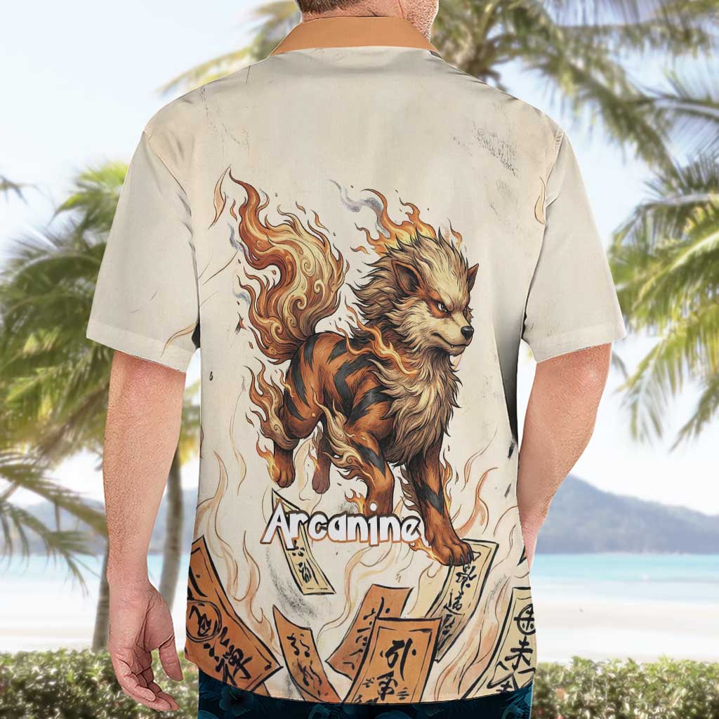 Arcanine Hawaiian Shirt Japanese Spell Tag Fire Art