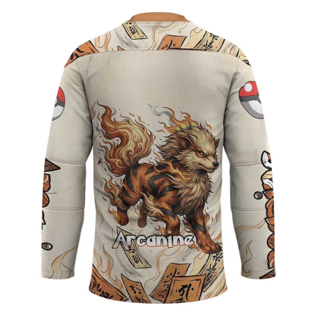 Arcanine Hockey Jersey Japanese Spell Tag Fire Art