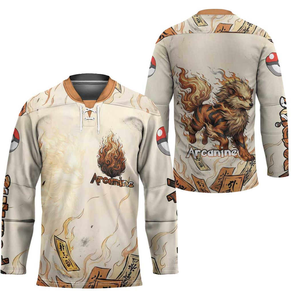 Arcanine Hockey Jersey Japanese Spell Tag Fire Art