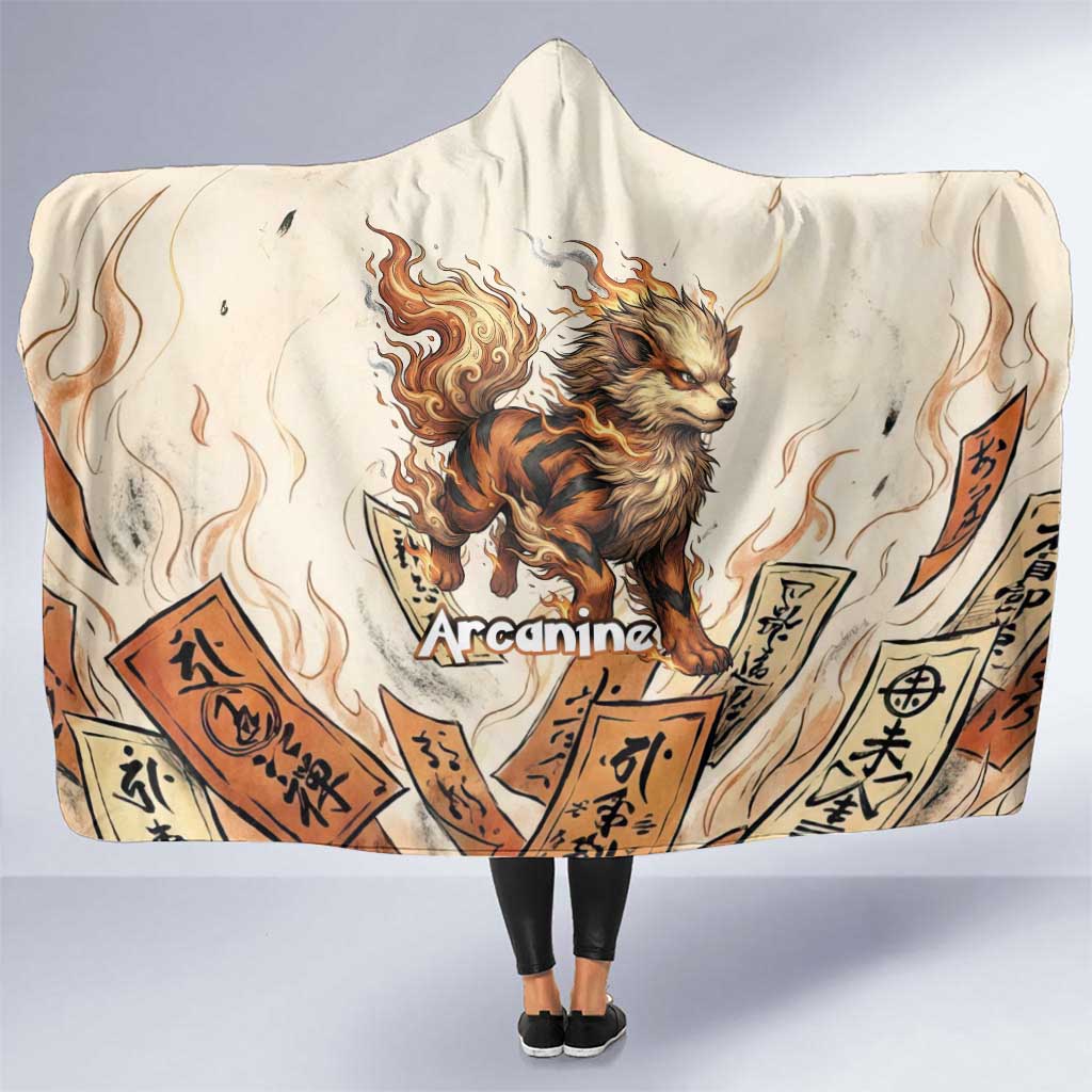 Arcanine Hooded Blanket Japanese Spell Tag Fire Art