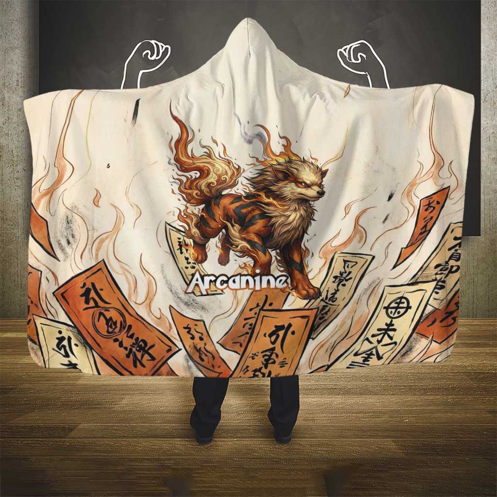 Arcanine Hooded Blanket Japanese Spell Tag Fire Art