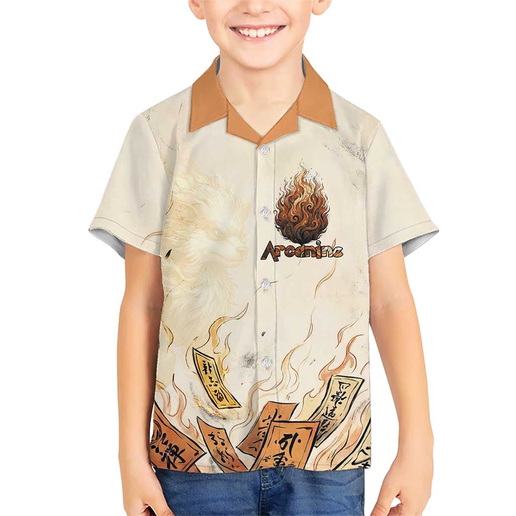 Arcanine Kid Hawaiian Shirt Japanese Spell Tag Fire Art