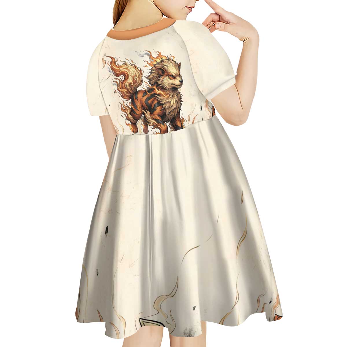 Arcanine Kid Short Sleeve Dress Japanese Spell Tag Fire Art