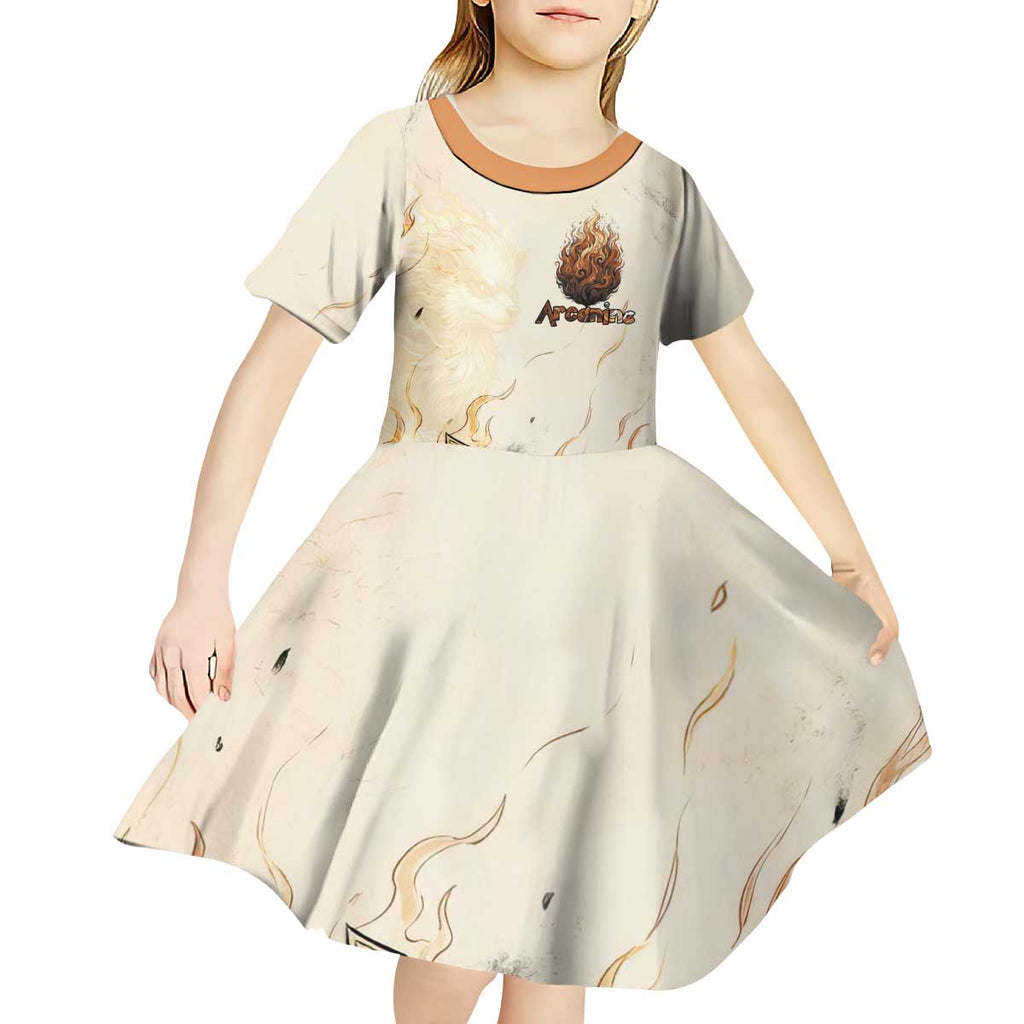 Arcanine Kid Short Sleeve Dress Japanese Spell Tag Fire Art