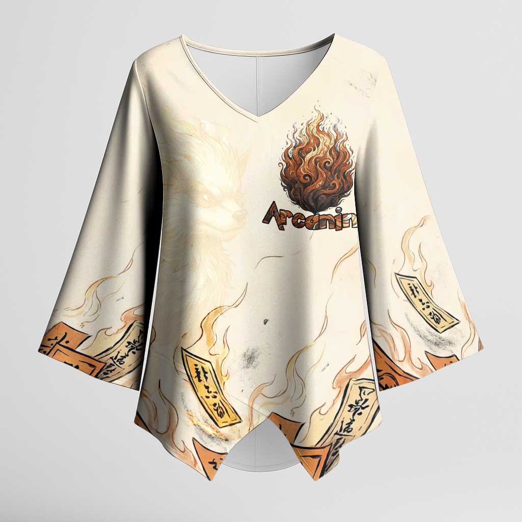 Arcanine Kimono Sleeve Blouse Japanese Spell Tag Fire Art