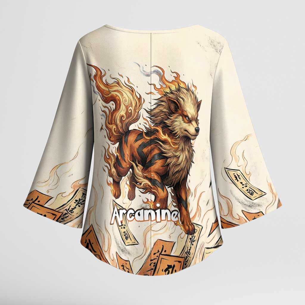 Arcanine Kimono Sleeve Blouse Japanese Spell Tag Fire Art