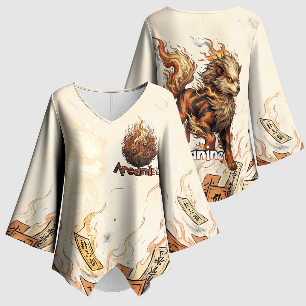 Arcanine Kimono Sleeve Blouse Japanese Spell Tag Fire Art