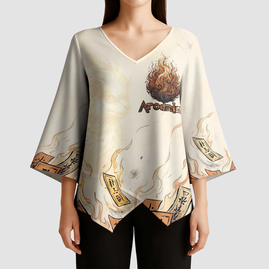 Arcanine Kimono Sleeve Blouse Japanese Spell Tag Fire Art
