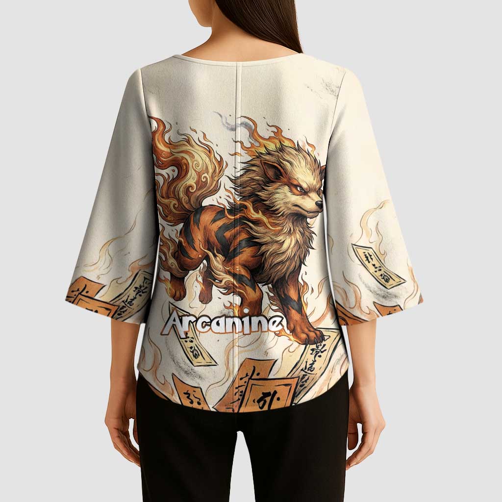 Arcanine Kimono Sleeve Blouse Japanese Spell Tag Fire Art
