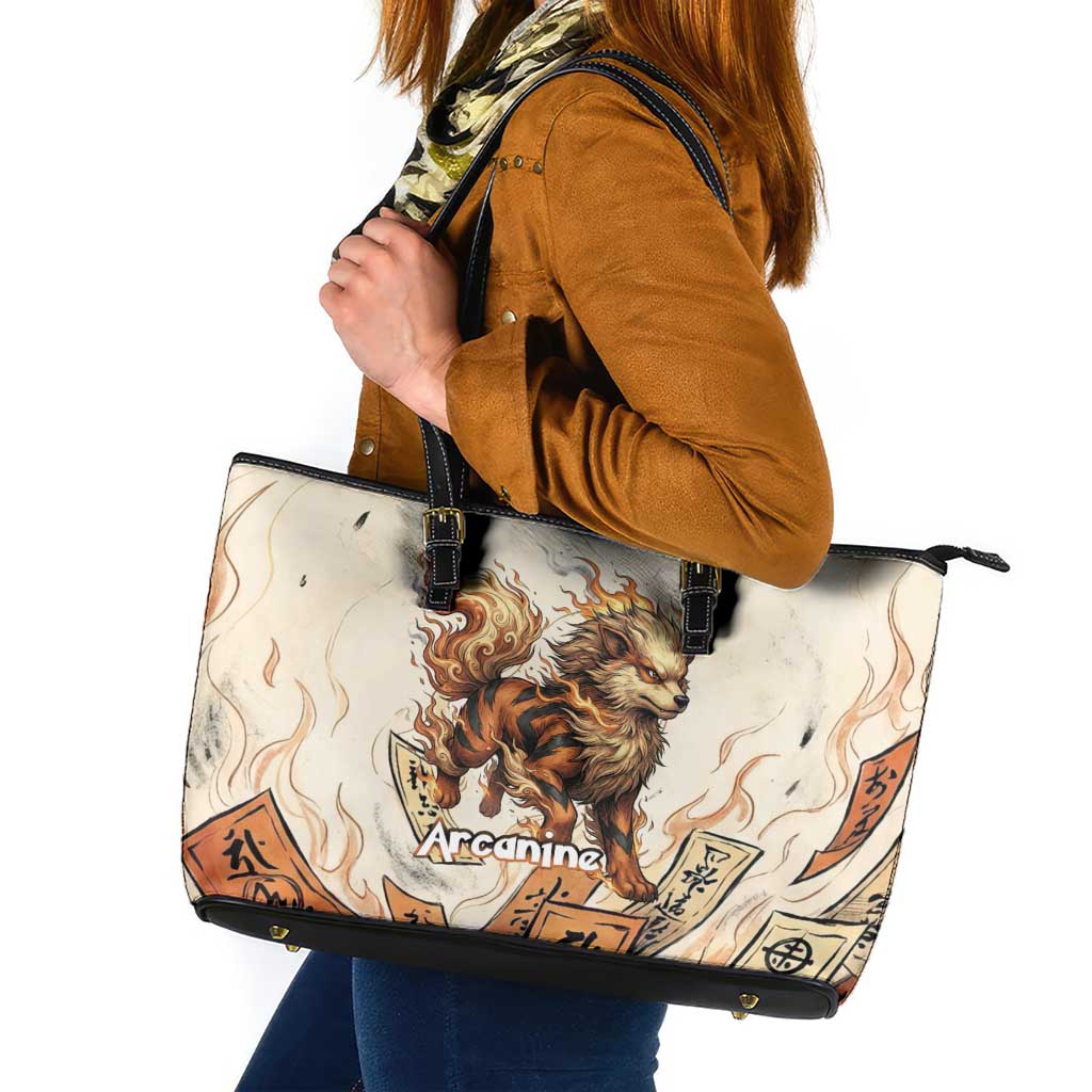 Arcanine Leather Tote Bag Japanese Spell Tag Fire Art
