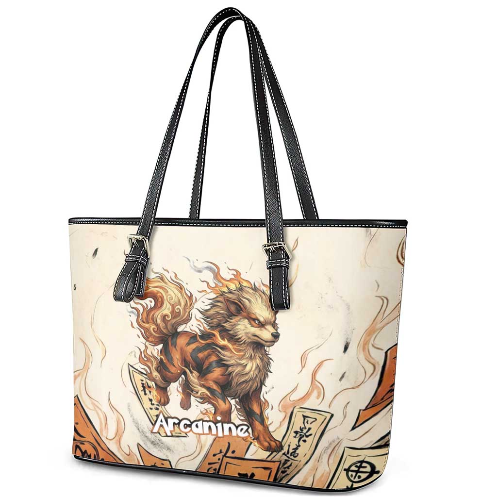 Arcanine Leather Tote Bag Japanese Spell Tag Fire Art