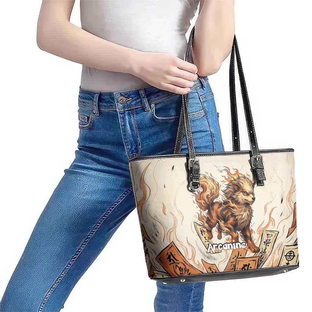 Arcanine Leather Tote Bag Japanese Spell Tag Fire Art
