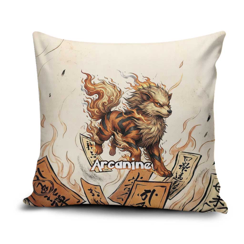 Arcanine Pillow Cover Japanese Spell Tag Fire Art