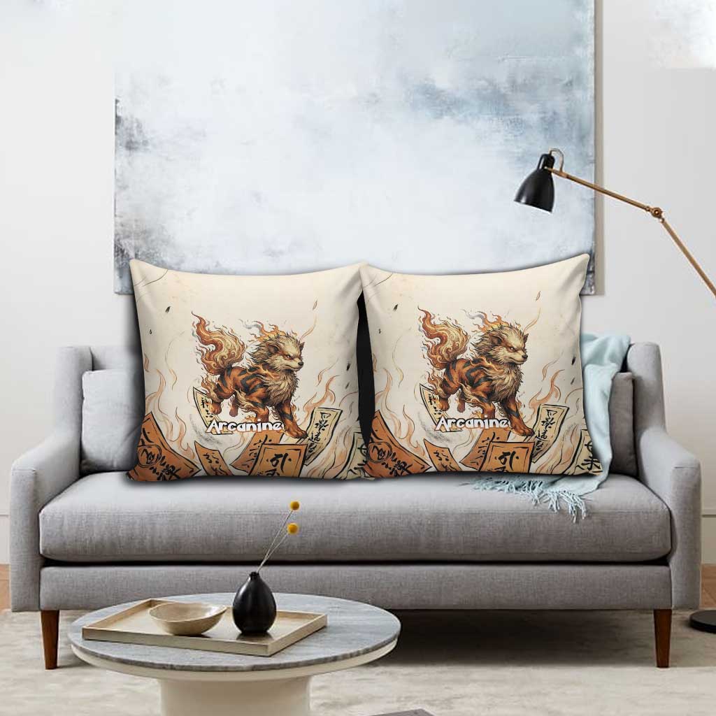 Arcanine Pillow Cover Japanese Spell Tag Fire Art