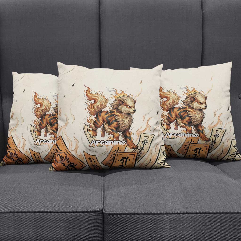 Arcanine Pillow Cover Japanese Spell Tag Fire Art