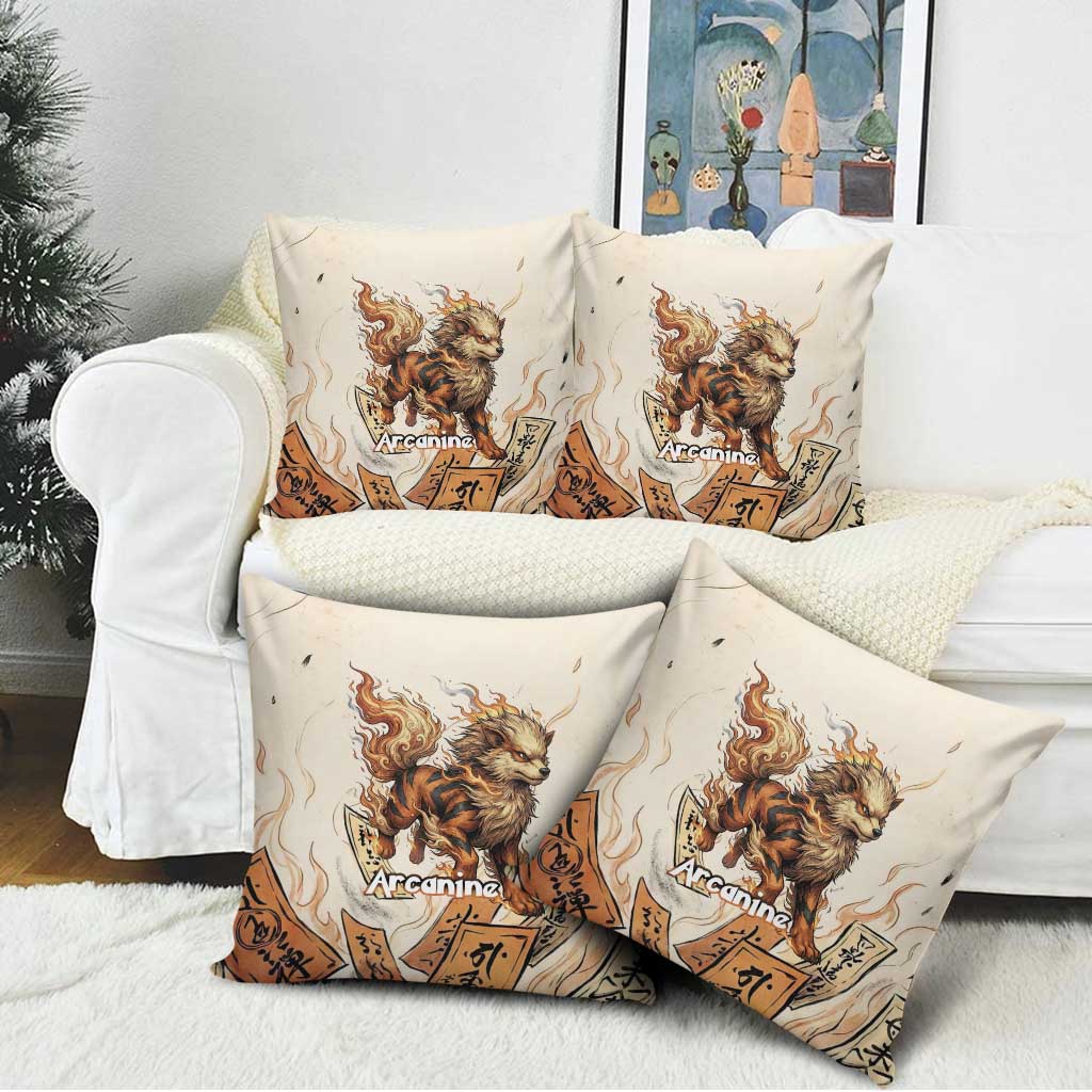 Arcanine Pillow Cover Japanese Spell Tag Fire Art