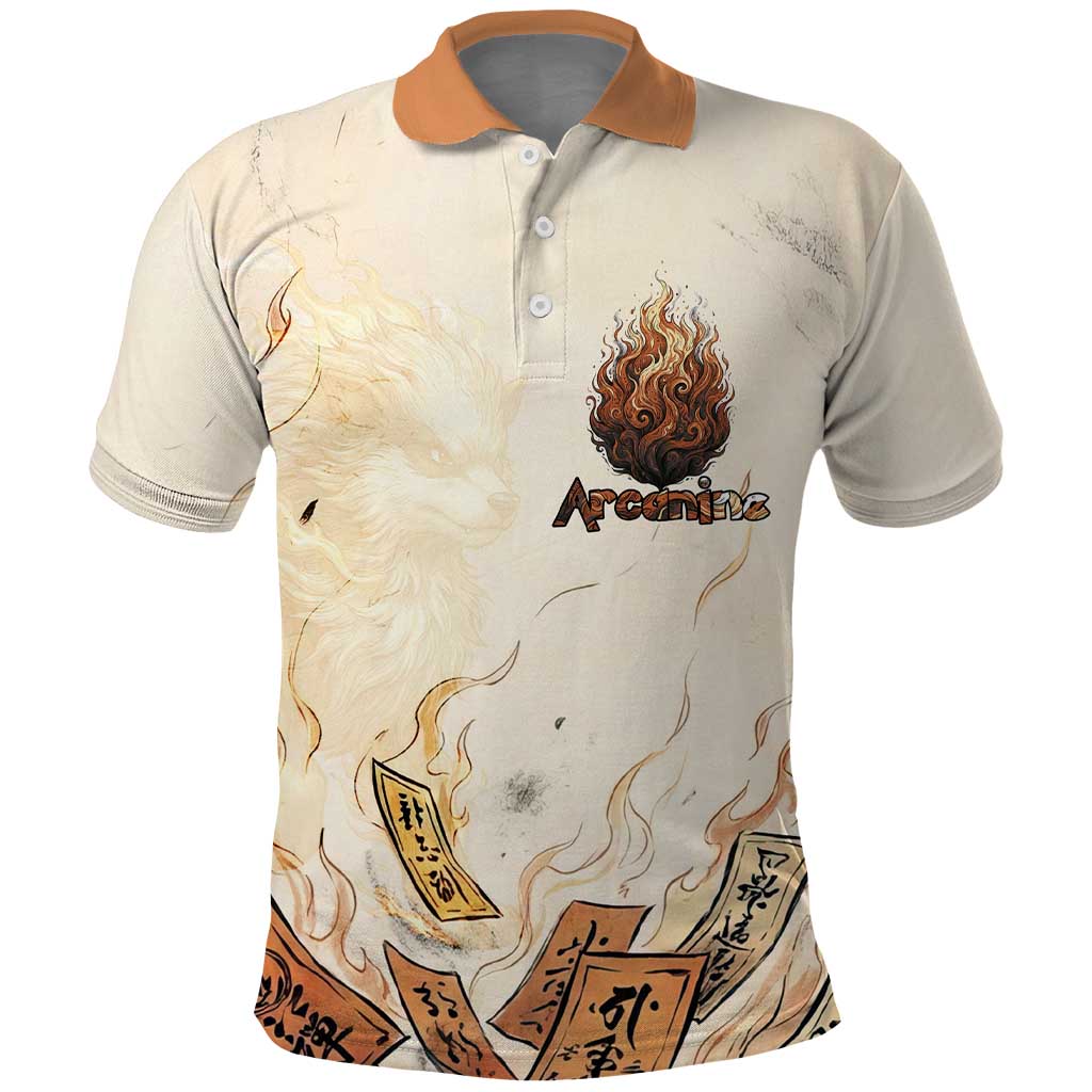 Arcanine Polo Shirt Japanese Spell Tag Fire Art