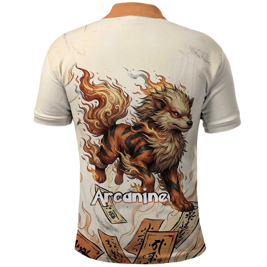 Arcanine Polo Shirt Japanese Spell Tag Fire Art