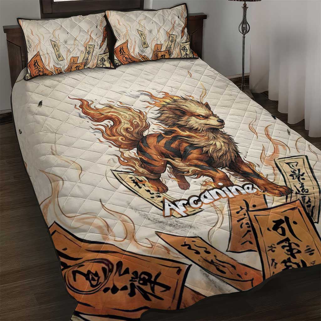 Arcanine Quilt Bed Set Japanese Spell Tag Fire Art
