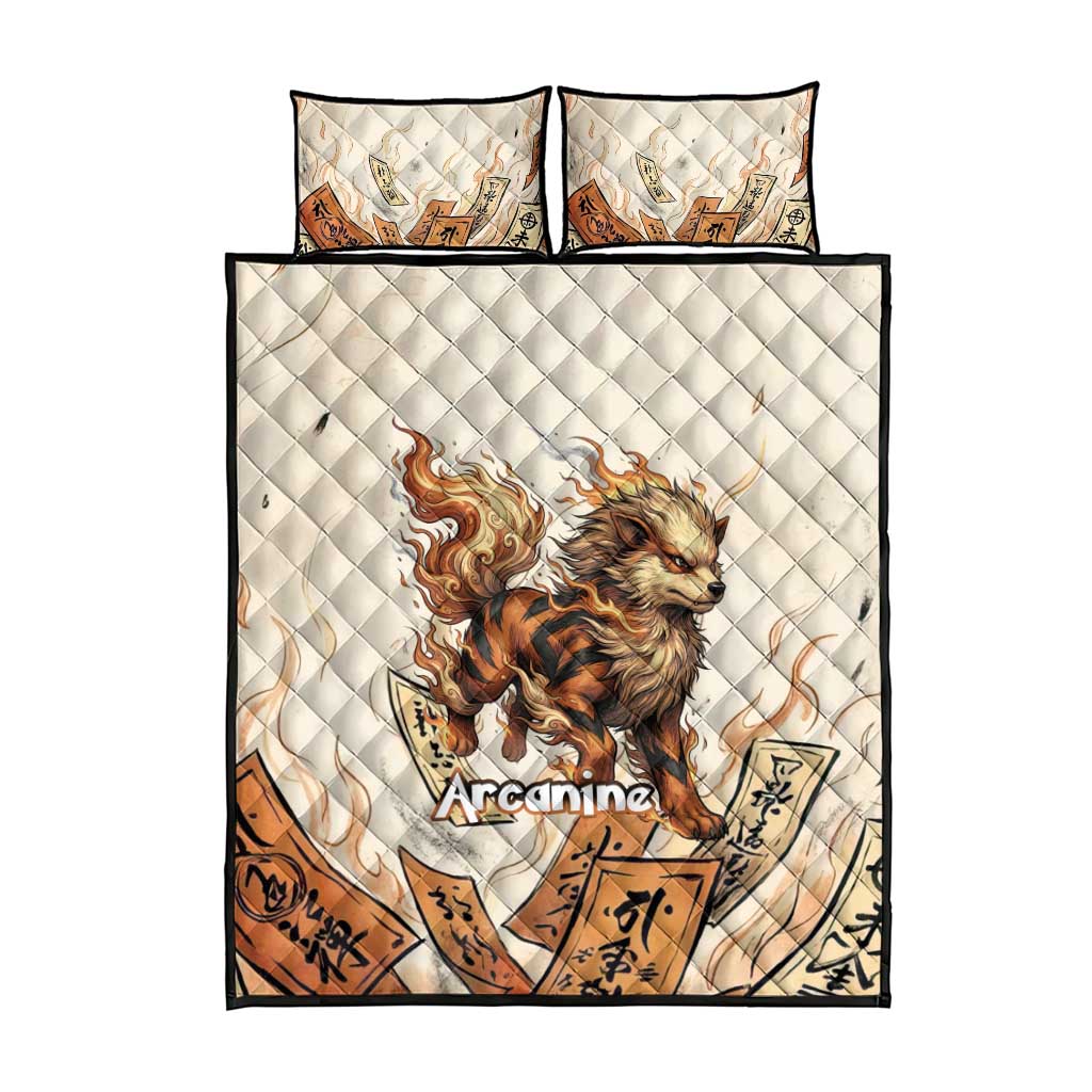 Arcanine Quilt Bed Set Japanese Spell Tag Fire Art