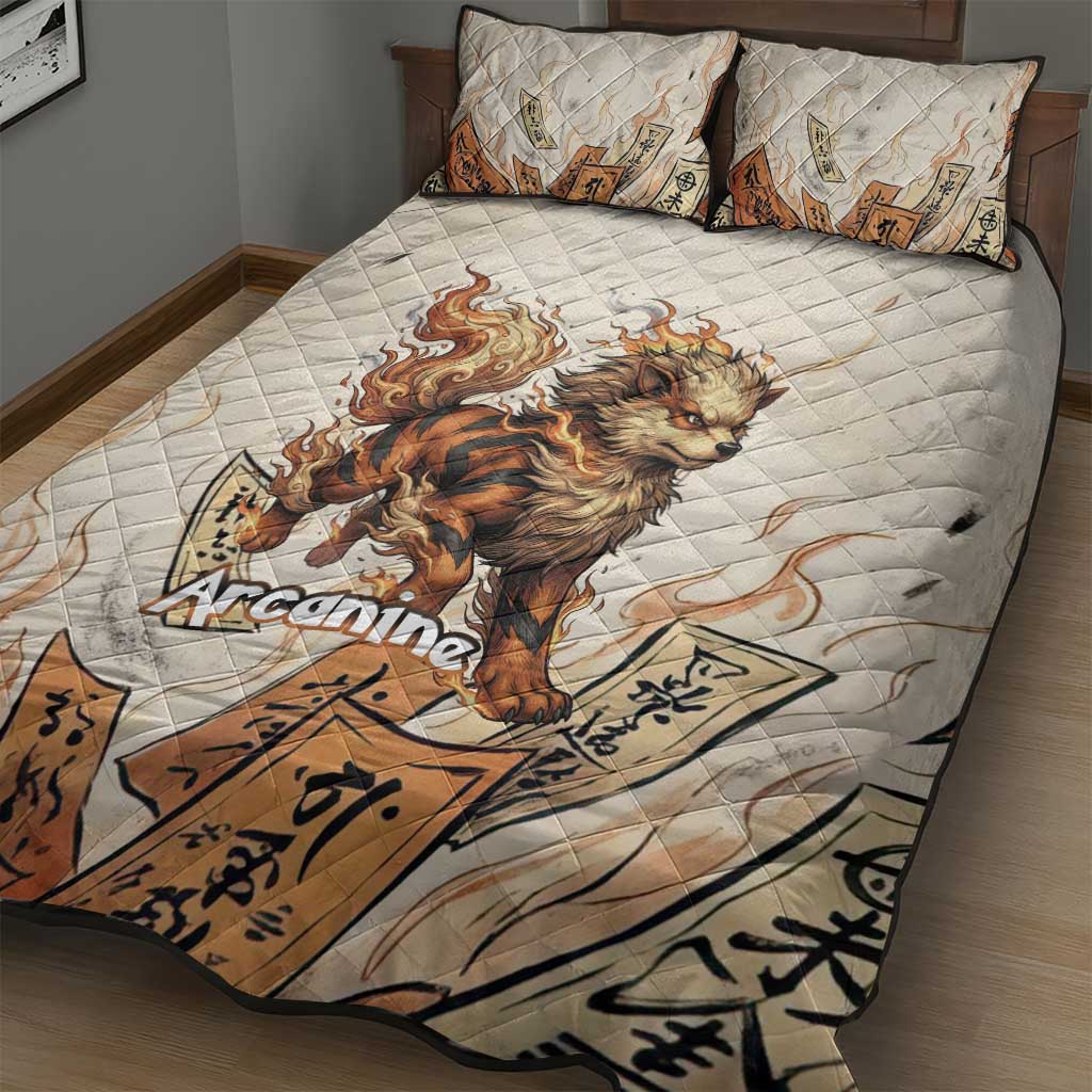 Arcanine Quilt Bed Set Japanese Spell Tag Fire Art