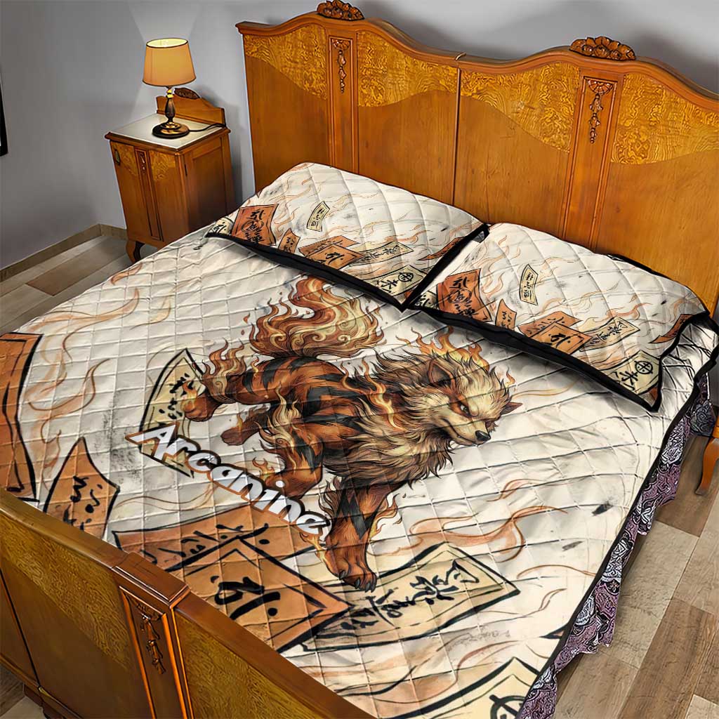 Arcanine Quilt Bed Set Japanese Spell Tag Fire Art