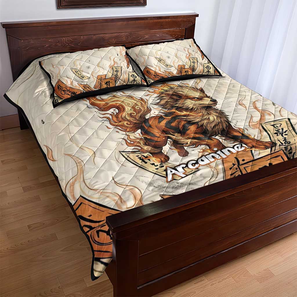 Arcanine Quilt Bed Set Japanese Spell Tag Fire Art