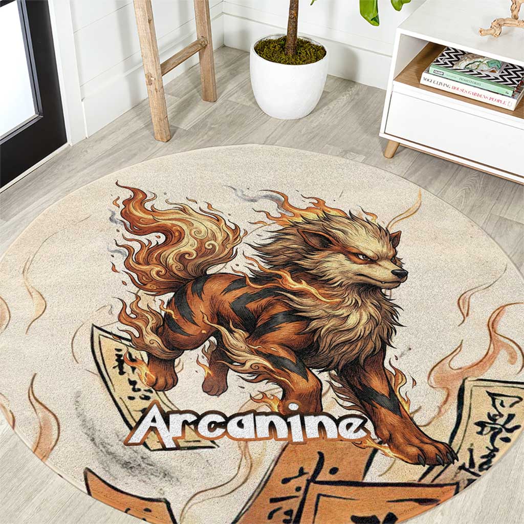 Arcanine Round Carpet Japanese Spell Tag Fire Art