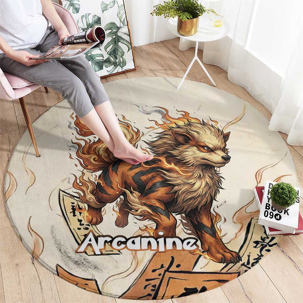 Arcanine Round Carpet Japanese Spell Tag Fire Art