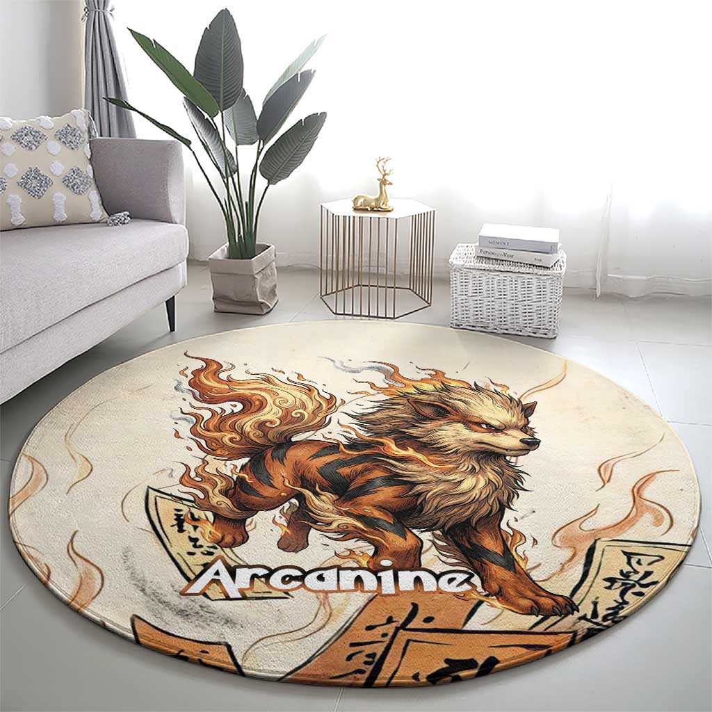 Arcanine Round Carpet Japanese Spell Tag Fire Art