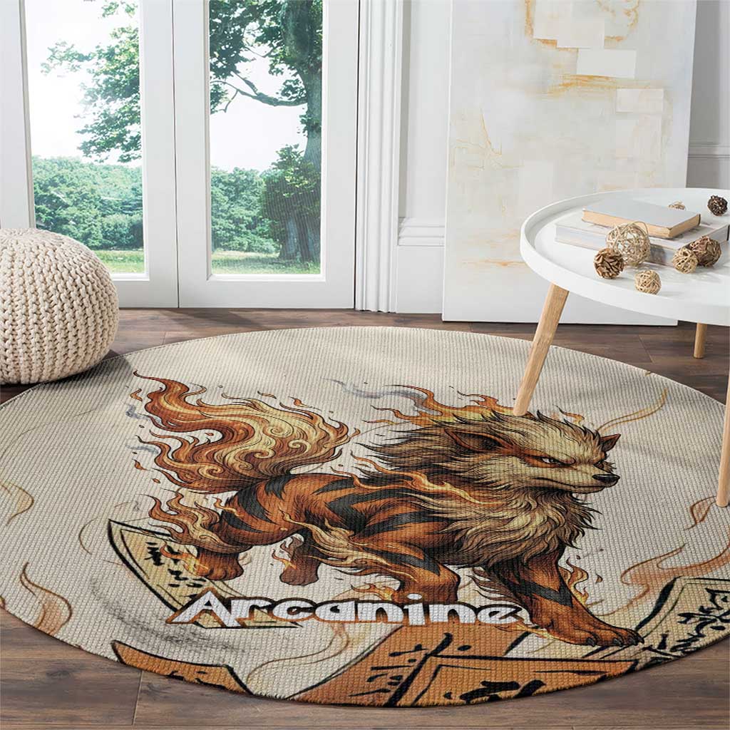 Arcanine Round Carpet Japanese Spell Tag Fire Art