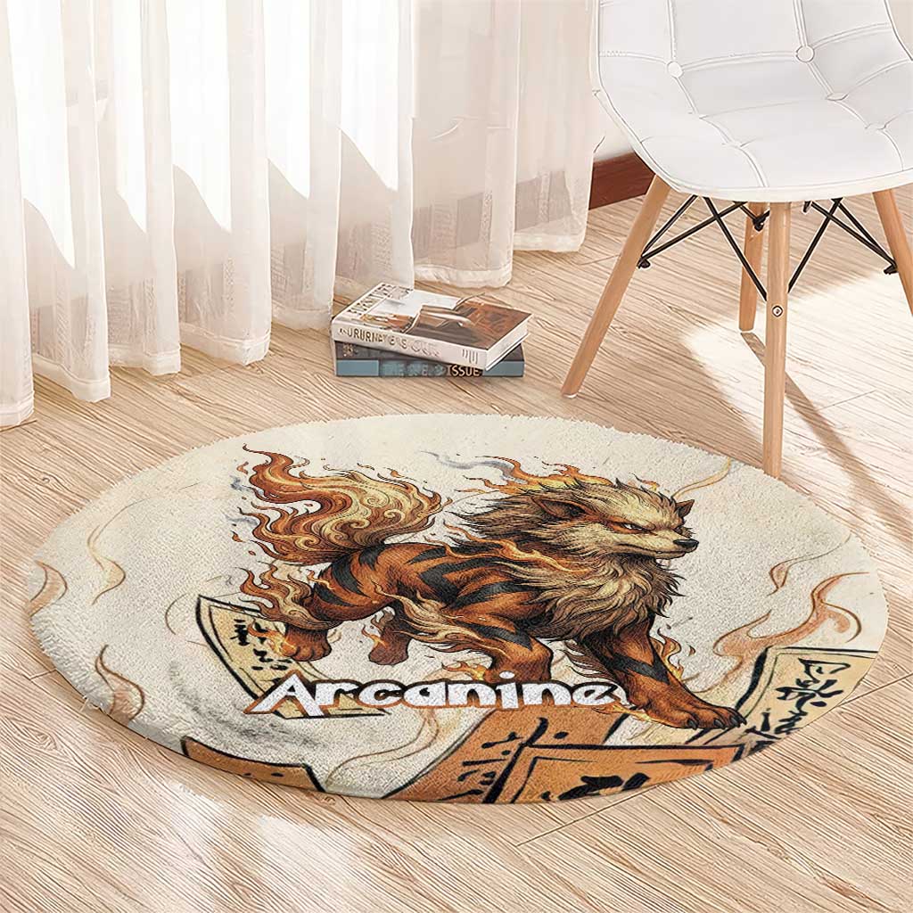 Arcanine Round Carpet Japanese Spell Tag Fire Art