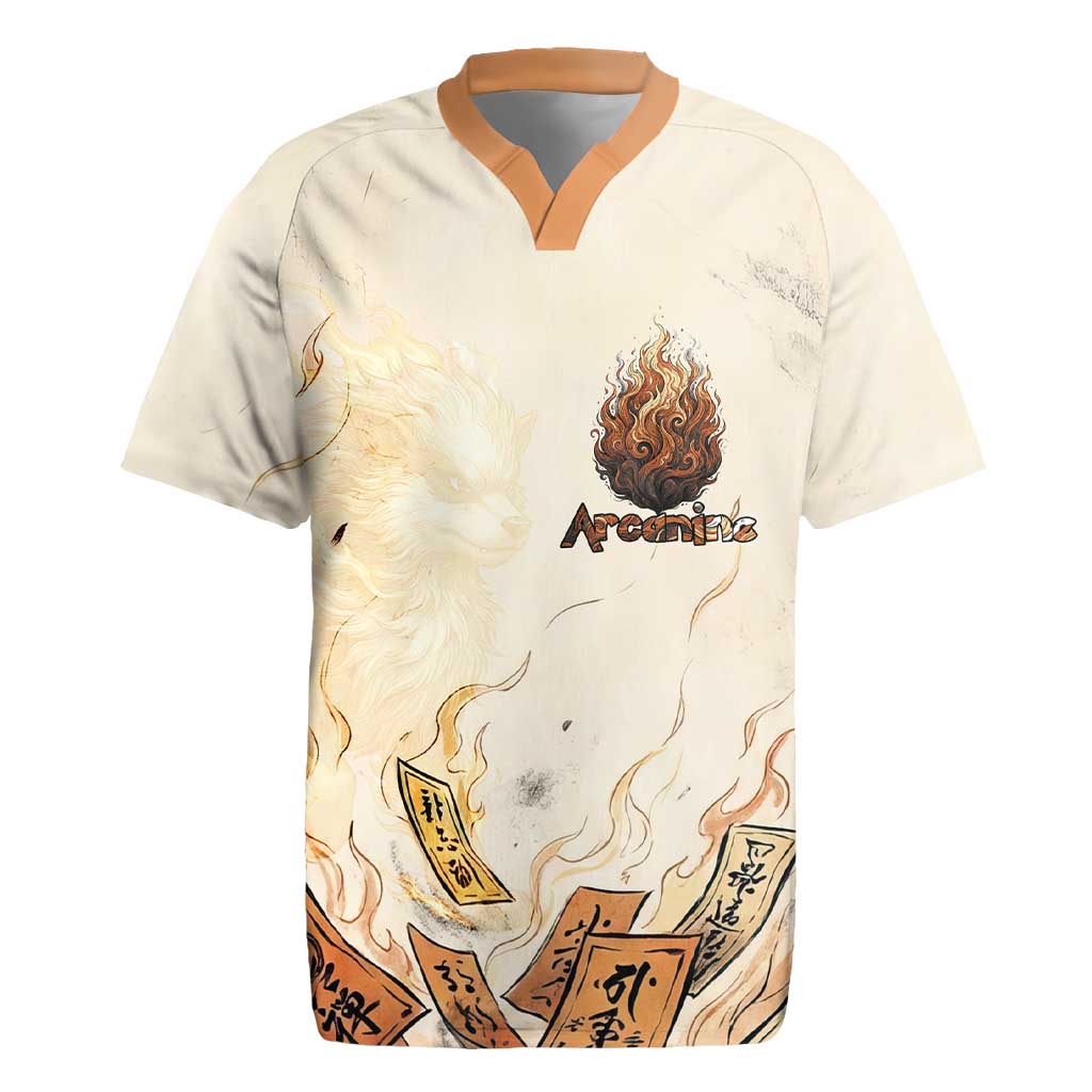 Arcanine Rugby Jersey Japanese Spell Tag Fire Art