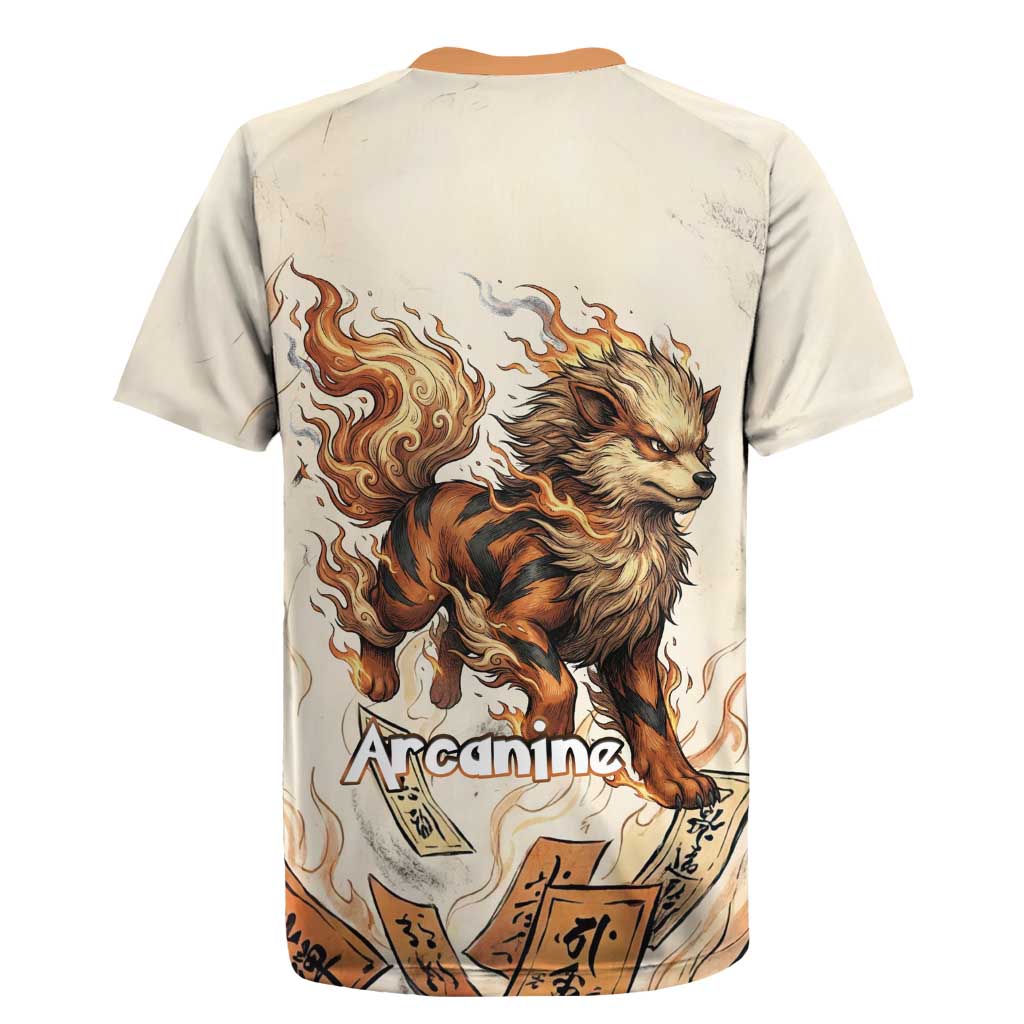 Arcanine Rugby Jersey Japanese Spell Tag Fire Art