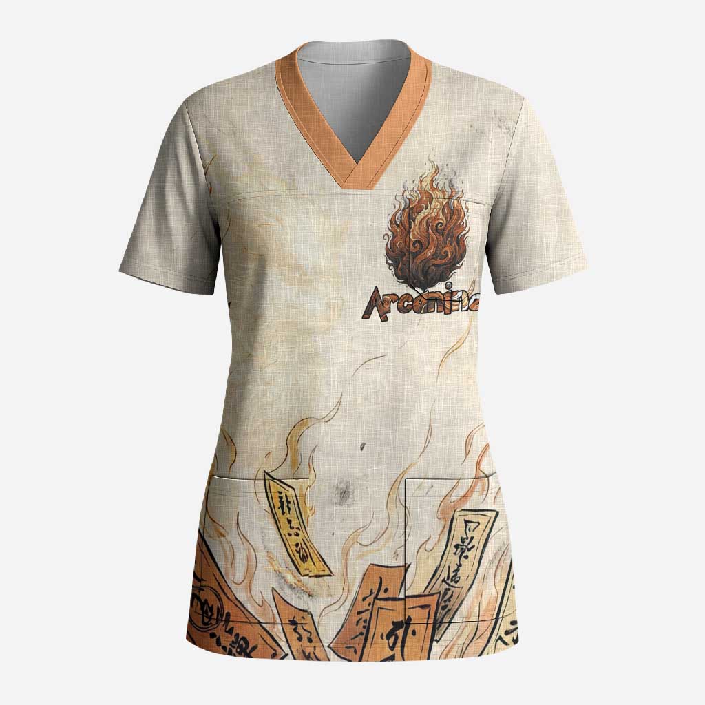 Arcanine Scrub Top Japanese Spell Tag Fire Art