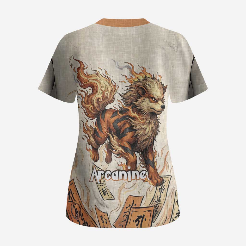 Arcanine Scrub Top Japanese Spell Tag Fire Art