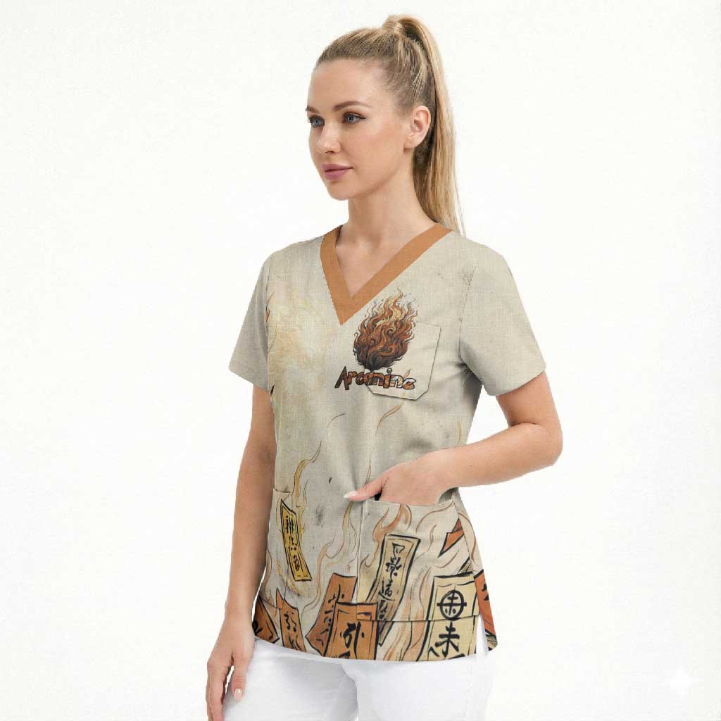 Arcanine Scrub Top Japanese Spell Tag Fire Art