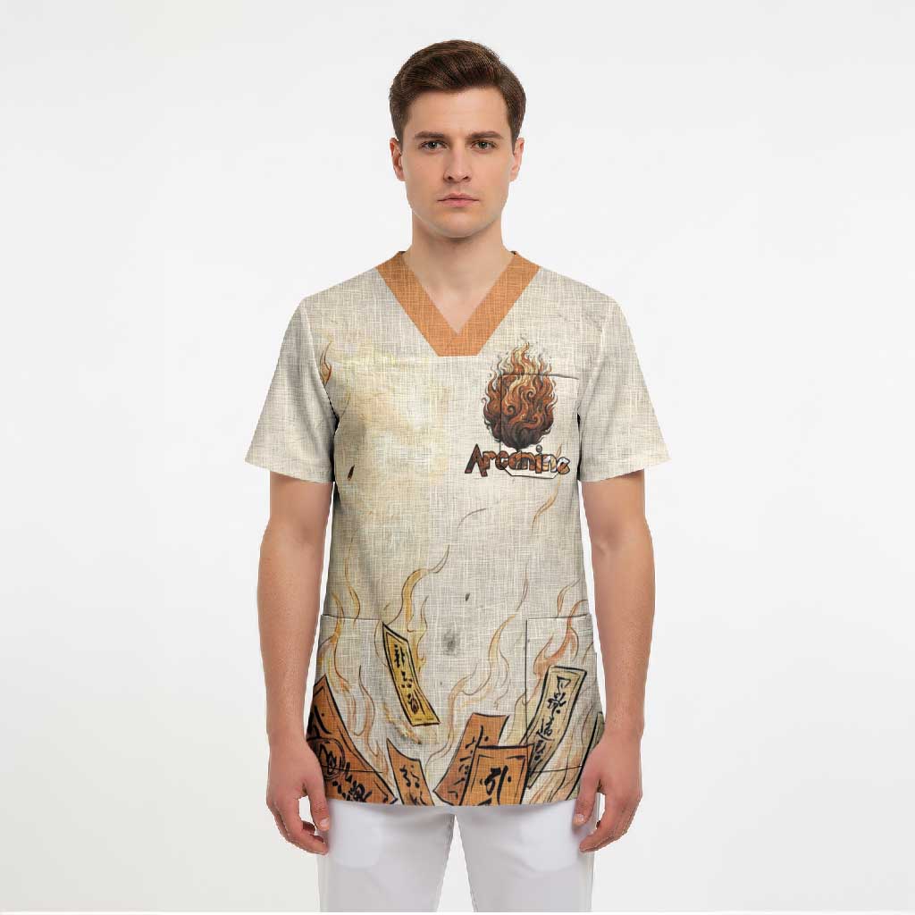 Arcanine Scrub Top Japanese Spell Tag Fire Art