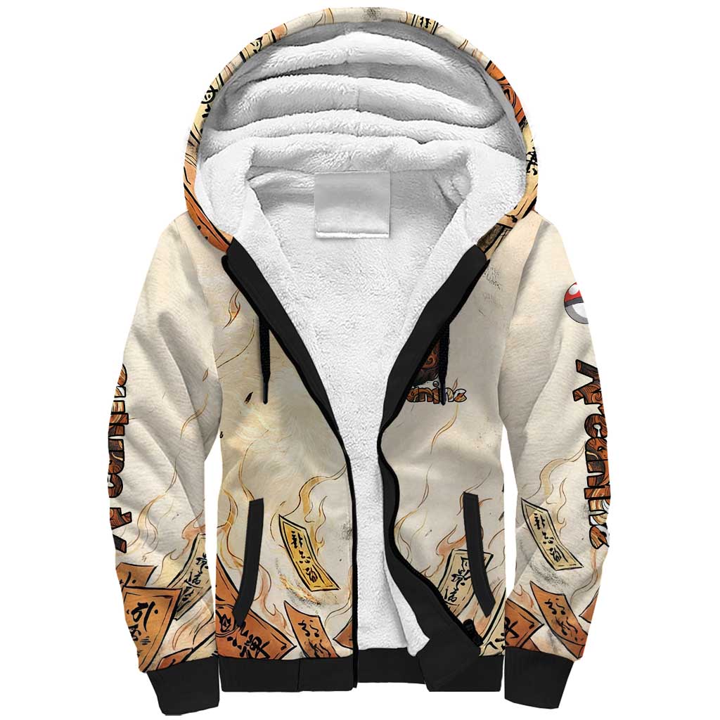 Arcanine Sherpa Hoodie Japanese Spell Tag Fire Art