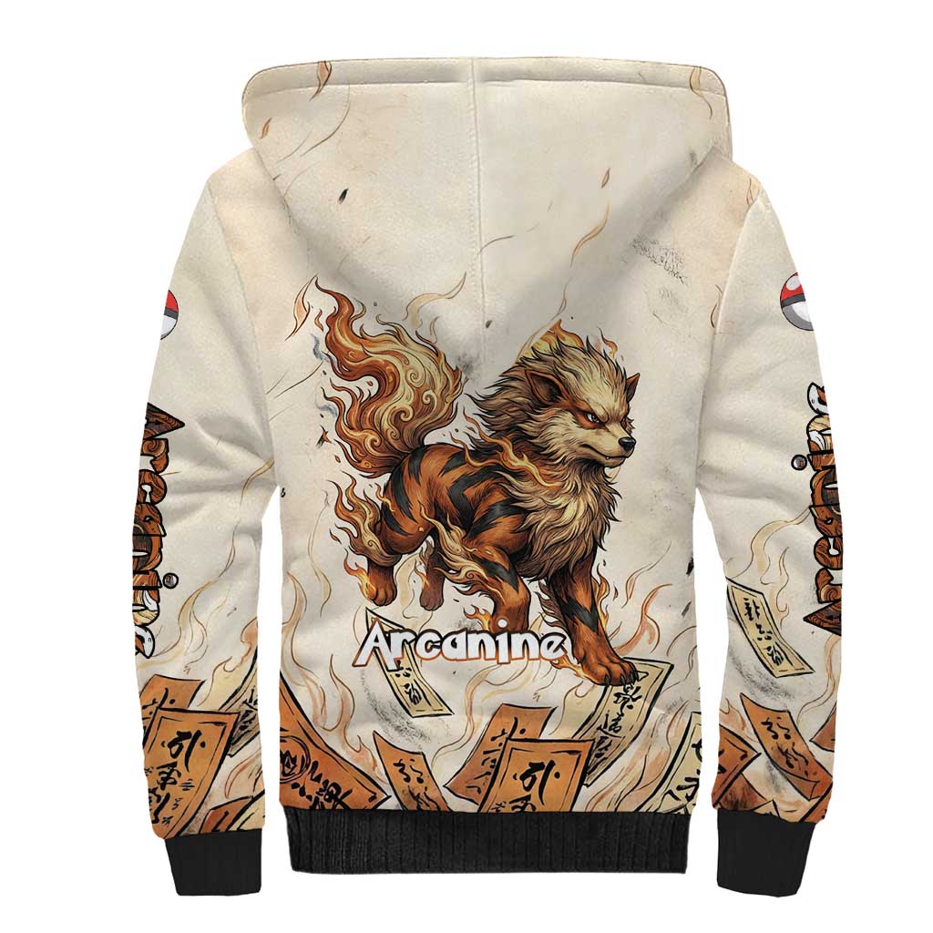 Arcanine Sherpa Hoodie Japanese Spell Tag Fire Art