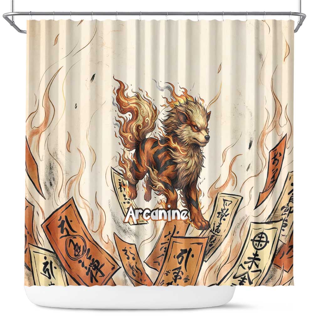 Arcanine Shower Curtain Japanese Spell Tag Fire Art