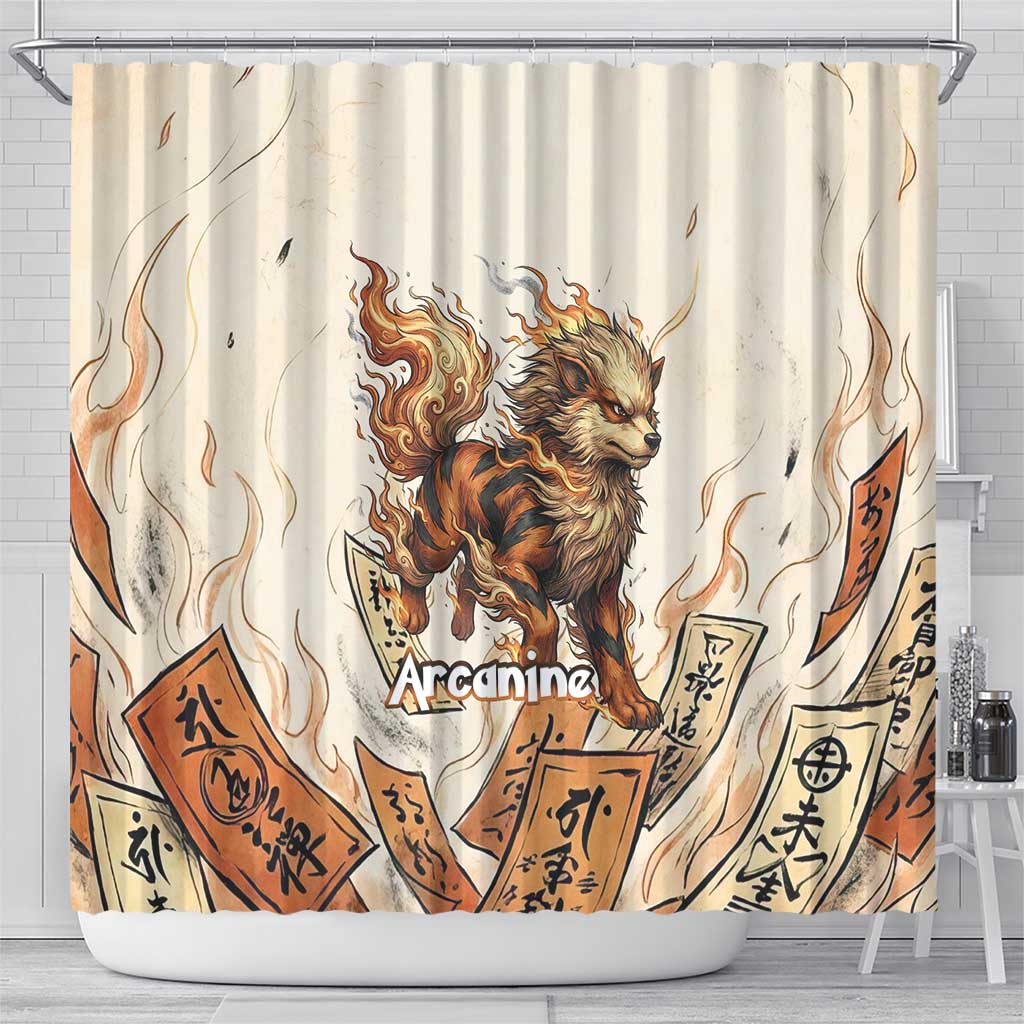 Arcanine Shower Curtain Japanese Spell Tag Fire Art