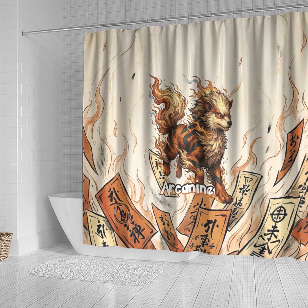 Arcanine Shower Curtain Japanese Spell Tag Fire Art