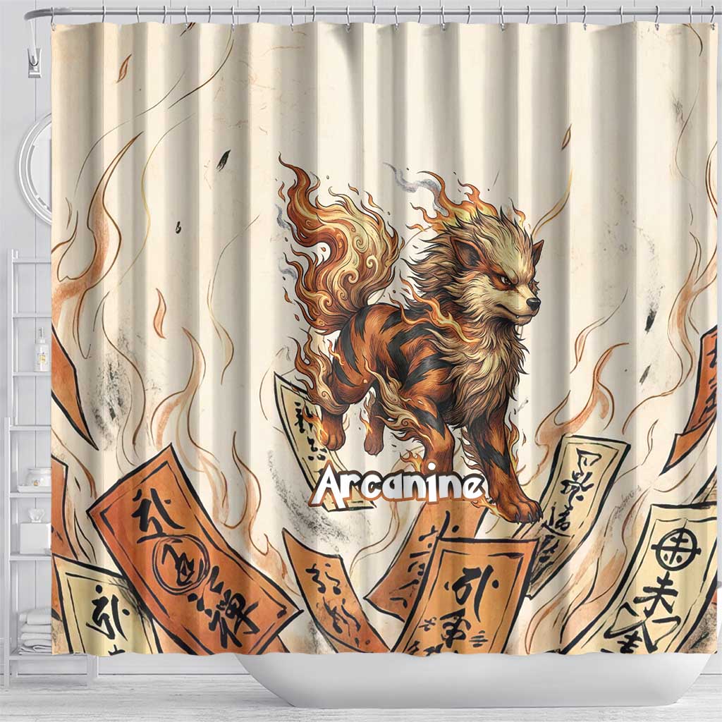 Arcanine Shower Curtain Japanese Spell Tag Fire Art