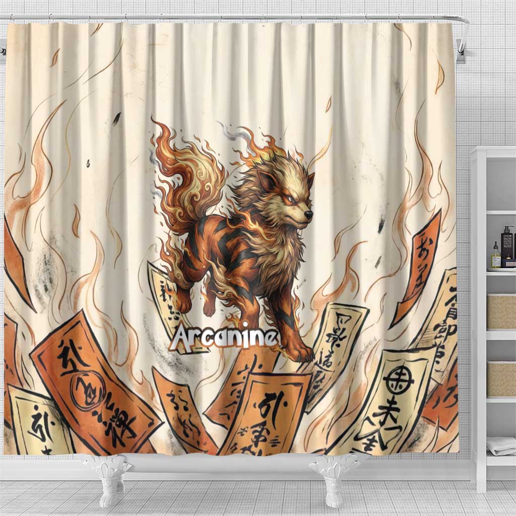 Arcanine Shower Curtain Japanese Spell Tag Fire Art