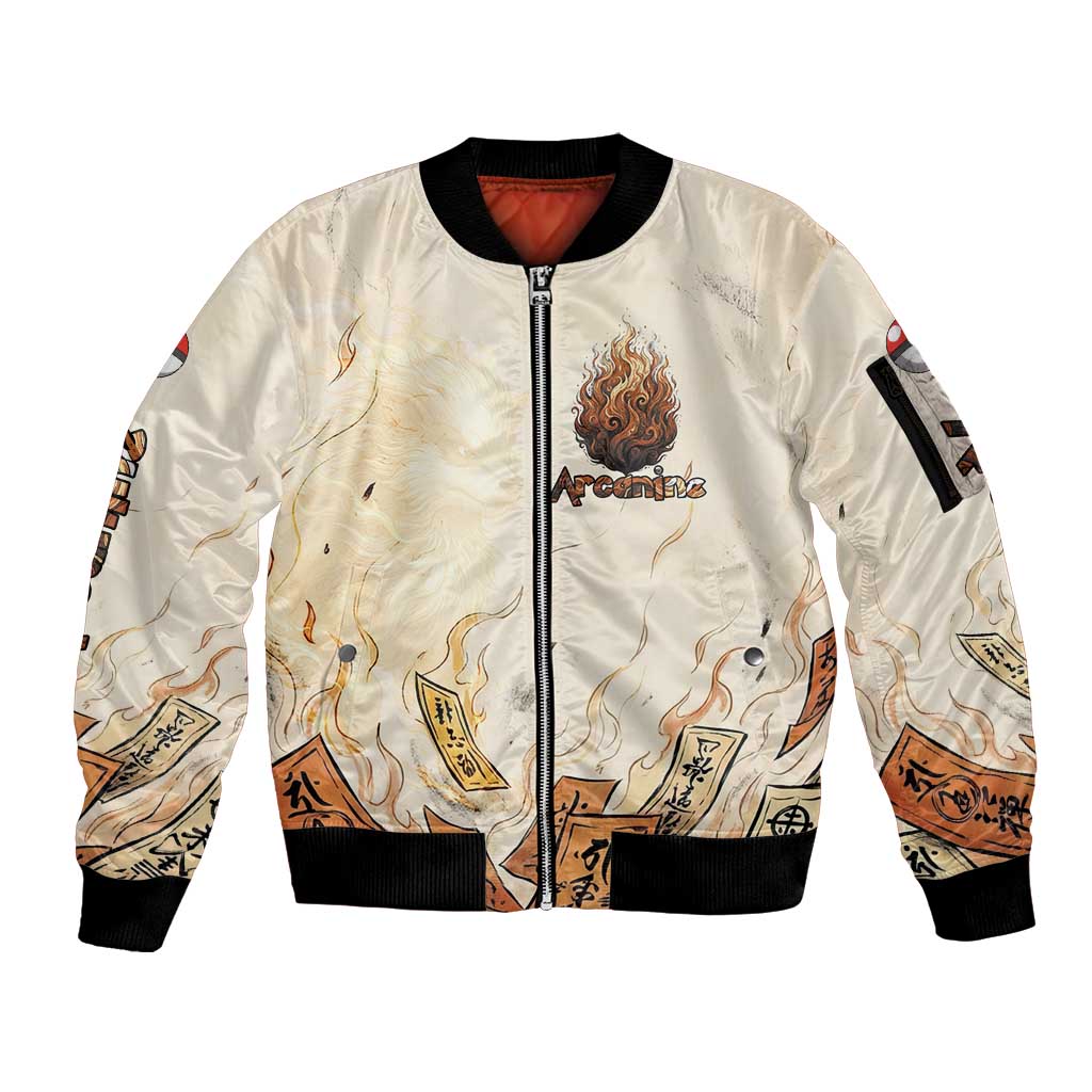 Arcanine Sleeve Zip Bomber Jacket Japanese Spell Tag Fire Art